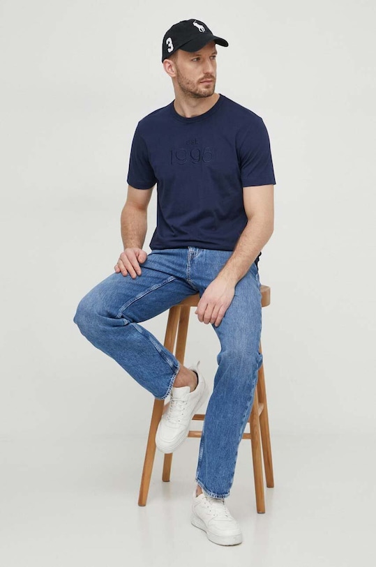 Bavlněné tričko Liu Jo M124P204EMBROTEE námořnická modř SS24