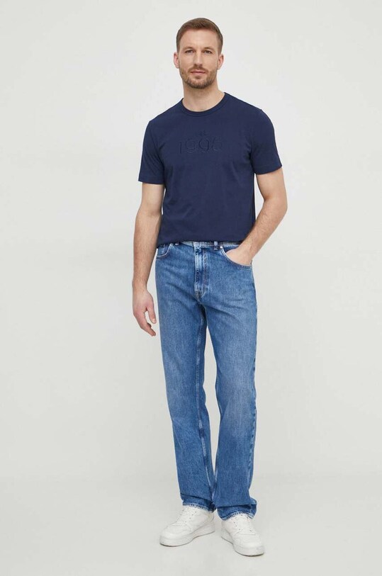 Bavlněné tričko Liu Jo M124P204EMBROTEE námořnická modř