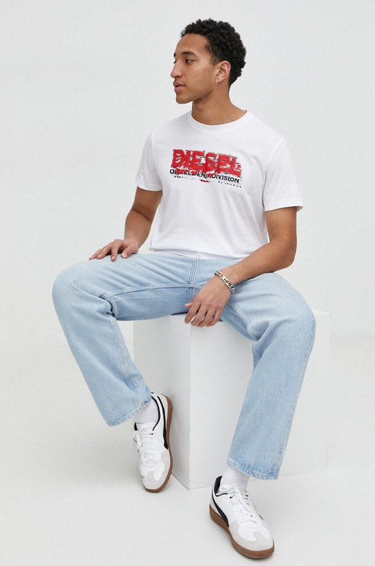 Diesel t-shirt bawełniany A12498.0GRAI biały SS24
