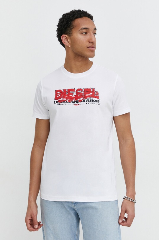 Diesel t-shirt bawełniany biały A12498.0GRAI
