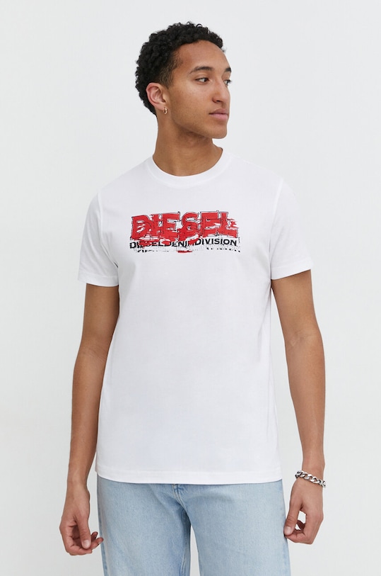 Diesel t-shirt bawełniany biały A12498.0GRAI