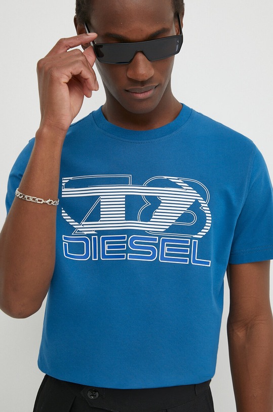 Diesel t-shirt bawełniany T-DIEGOR-K74 nadruk niebieski A12502.0GRAI