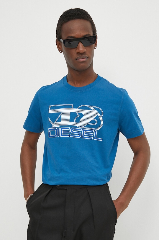 Diesel t-shirt bawełniany T-DIEGOR-K74 niebieski A12502.0GRAI