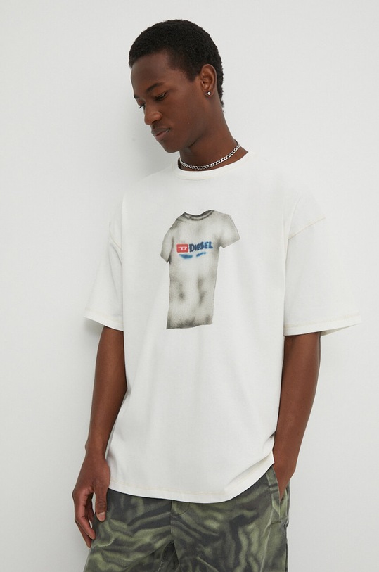 Diesel t-shirt bawełniany T-BOXT-N12 nadruk beżowy A12914.0AKAK