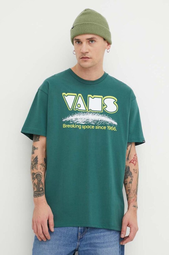 Bavlněné tričko Vans potisk zelená VN000G49BDX1