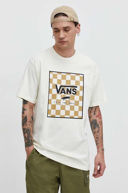 Памучна тениска Vans стандартна бежов VN0A5E7YKIG1