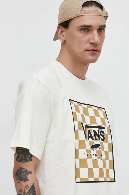 Памучна тениска Vans бежов VN0A5E7YKIG1