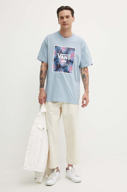 Bavlnené tričko Vans VN0A5E7YCZI1 modrá SS24