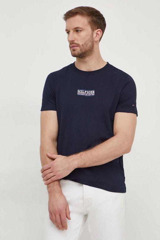 Pamučna majica Tommy Hilfiger pamuk mornarsko plava MW0MW34387
