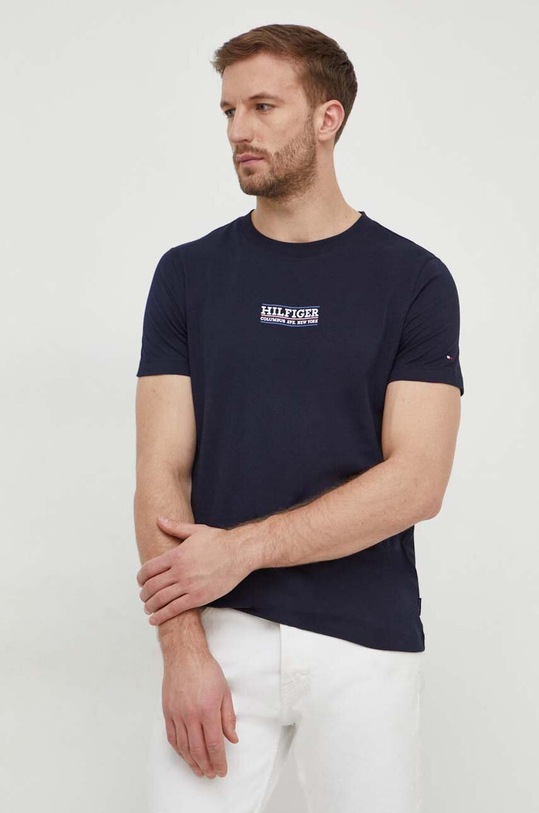 Tommy Hilfiger t-shirt bawełniany nadruk granatowy MW0MW34387