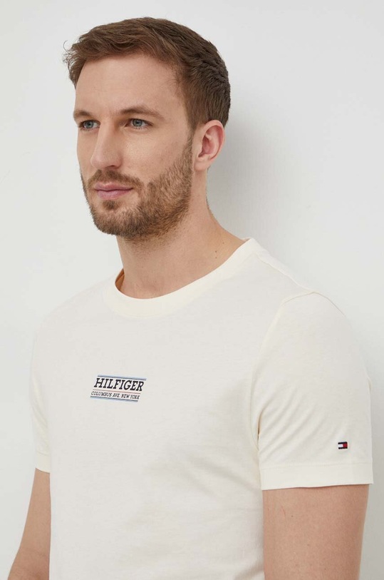 Tommy Hilfiger t-shirt bawełniany nadruk beżowy MW0MW34387