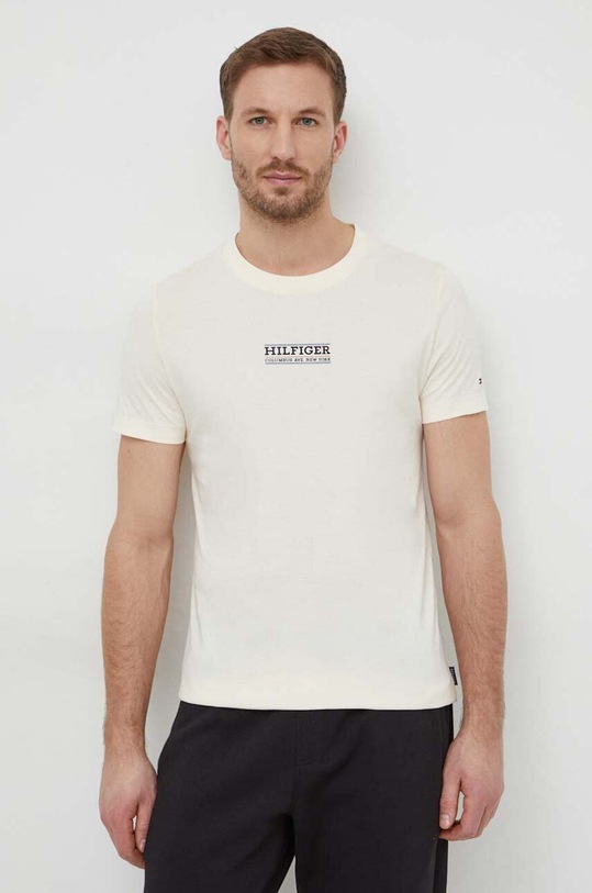 Tommy Hilfiger t-shirt bawełniany beżowy MW0MW34387