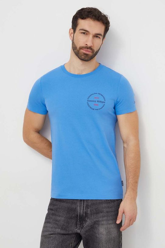 Tommy Hilfiger t-shirt bawełniany nadruk niebieski MW0MW34390