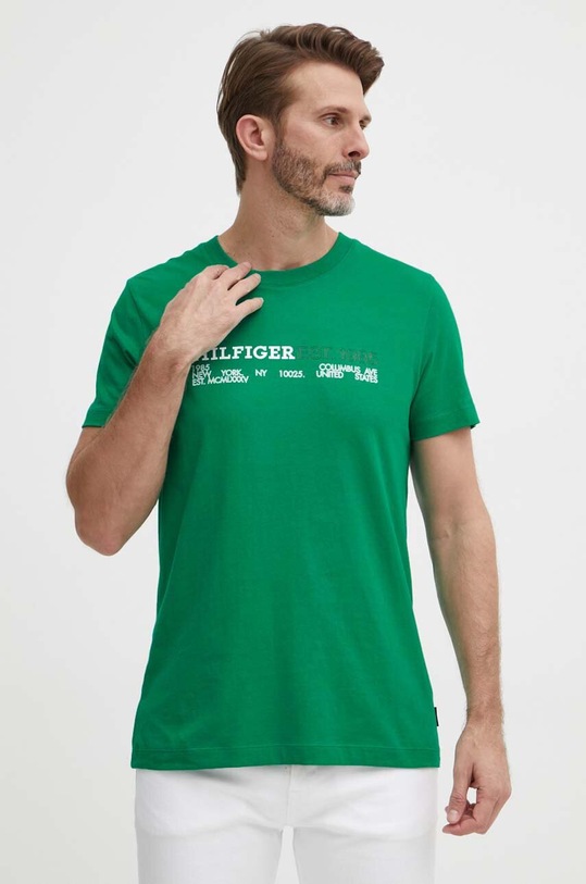 Tommy Hilfiger t-shirt bawełniany zielony MW0MW34435