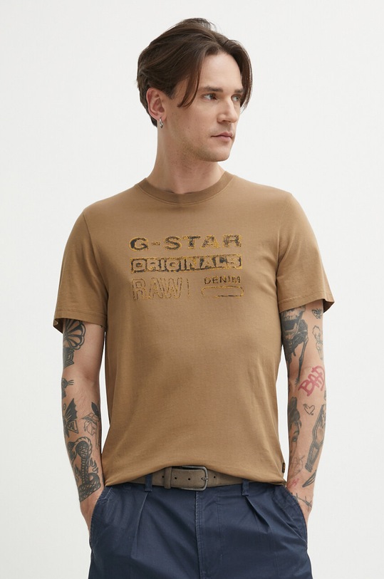 Bavlněné tričko G-Star slim hnědá D24420.336