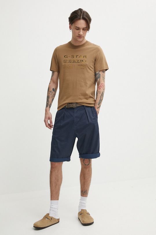 G-Star t-shirt bawełniany D24420.336 brązowy SS24