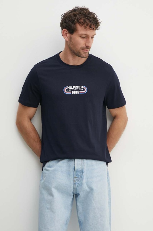 Bavlnené tričko Tommy Hilfiger potlač tmavomodrá MW0MW34429