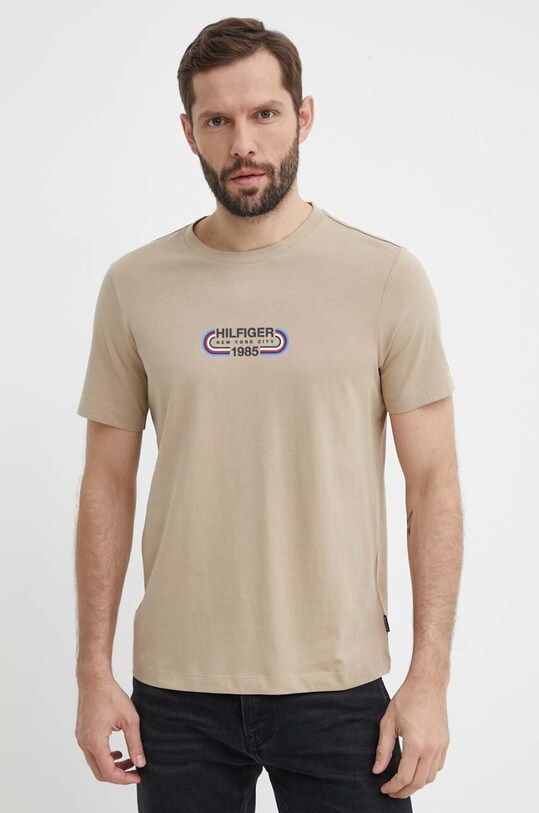 Bavlnené tričko Tommy Hilfiger MW0MW34429 béžová SS24