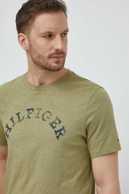 Tommy Hilfiger t-shirt bawełniany nadruk zielony MW0MW34432
