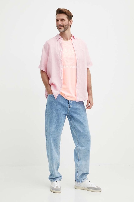 Tommy Hilfiger t-shirt bawełniany MW0MW34437 różowy SS24