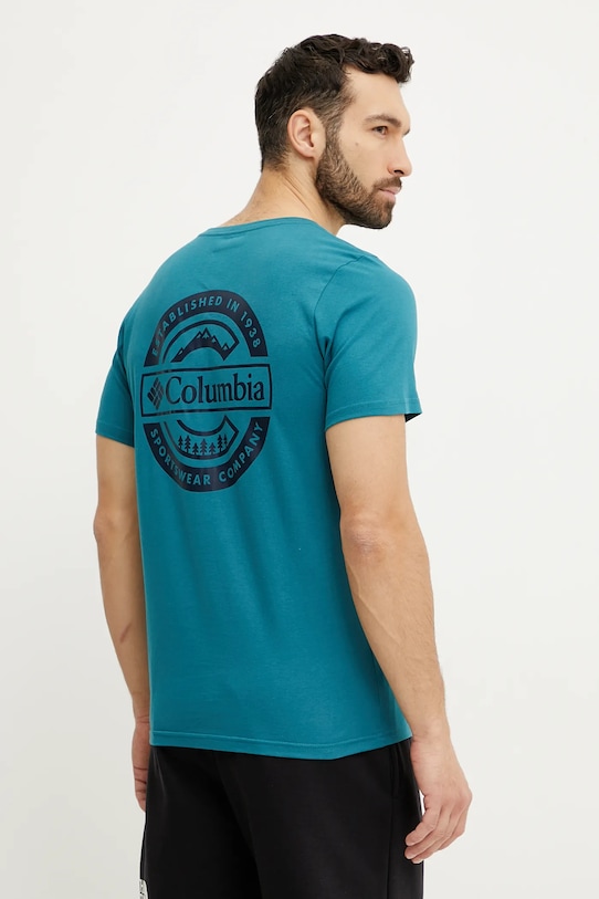 Columbia t-shirt bawełniany Rapid Ridge nadruk turkusowy 1934824.