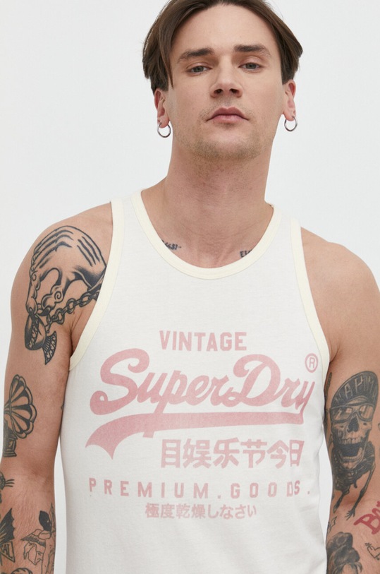 Superdry t-shirt bawełniany nadruk beżowy M6010814A.22C