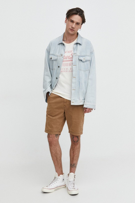 Superdry t-shirt bawełniany M6010814A.22C beżowy SS24