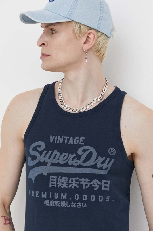 Bavlněný top Superdry slim námořnická modř M6010814A.98T