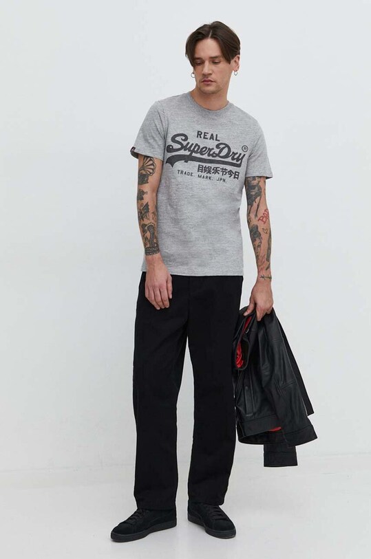 Superdry tricou din bumbac M1011472A.ZUC gri SS24