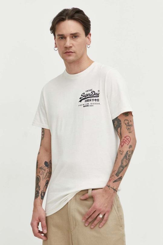 Бавовняна футболка Superdry M1011897A.22C бежевий SS24