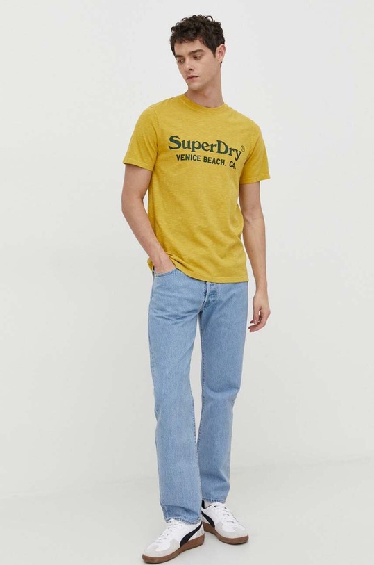 Superdry tricou din bumbac M1011893A.2AX galben SS24