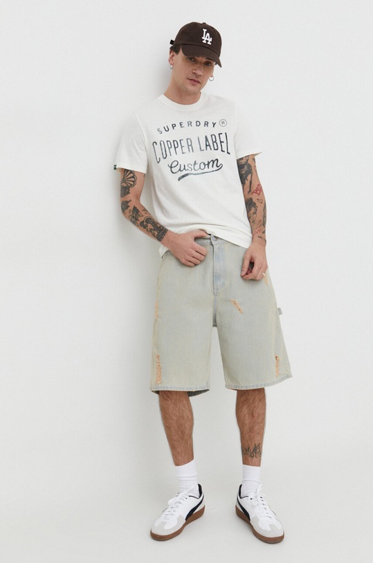 Bavlněné tričko Superdry potisk béžová M1011900A.2BC