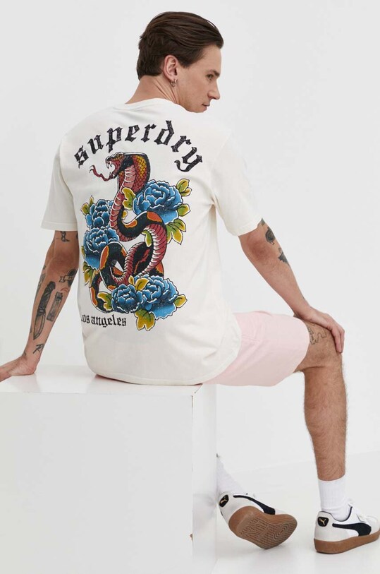 Superdry tricou din bumbac M1011896B.22C bej SS24