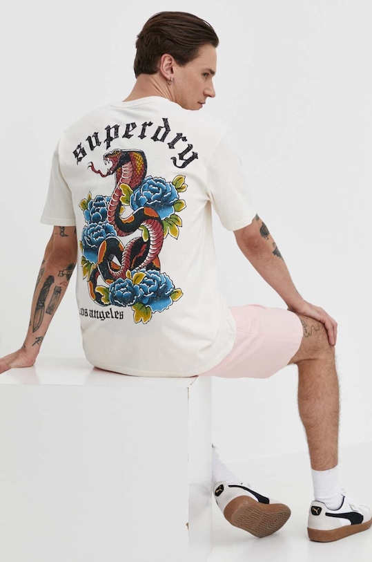 Хлопковая футболка Superdry M1011896B.22C бежевый SS24