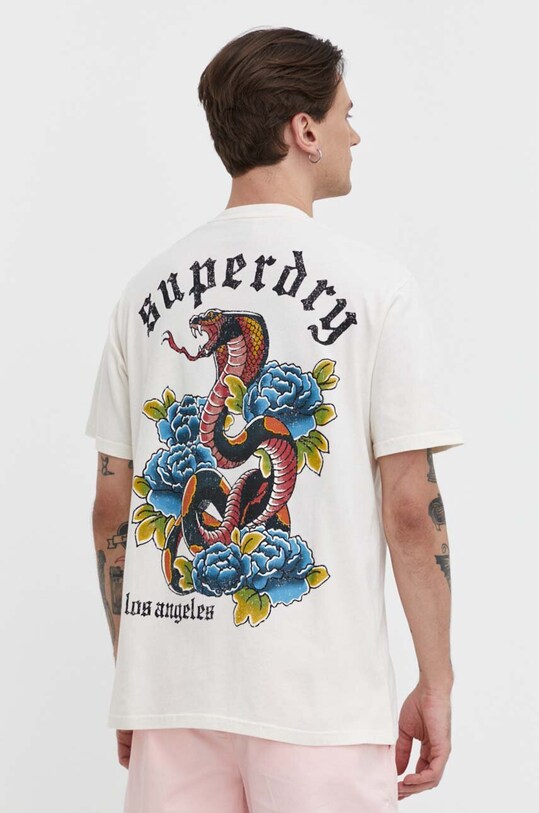 Superdry tricou din bumbac bej M1011896B.22C