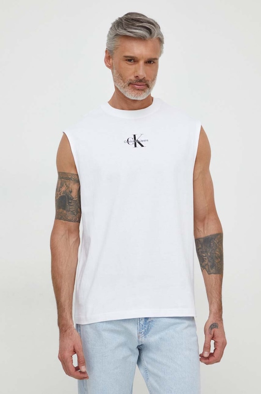 Βαμβακερό μπλουζάκι Calvin Klein Jeans βαμβάκι λευκό J30J325211
