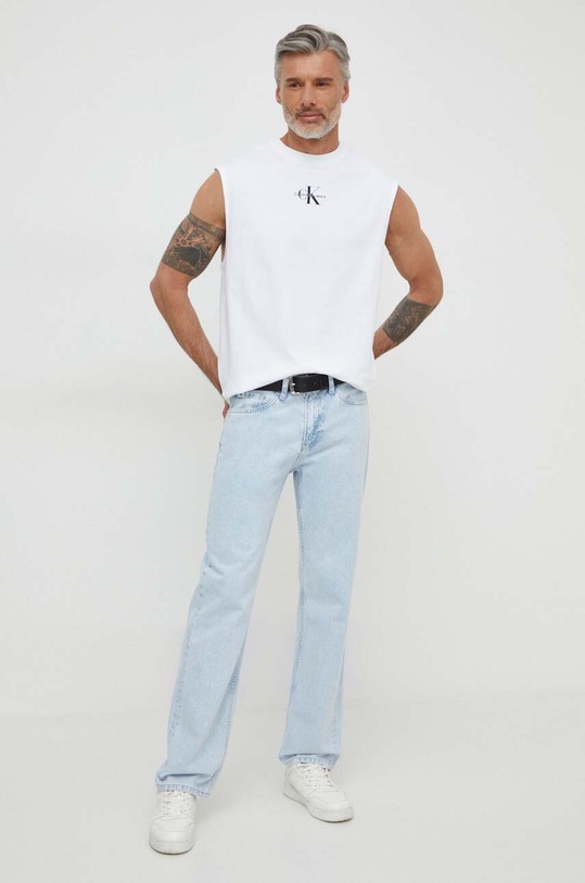 Βαμβακερό μπλουζάκι Calvin Klein Jeans J30J325211 λευκό SS24
