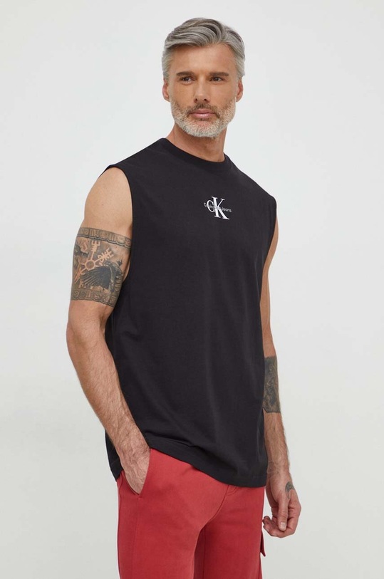 Βαμβακερό μπλουζάκι Calvin Klein Jeans βαμβάκι μαύρο J30J325211