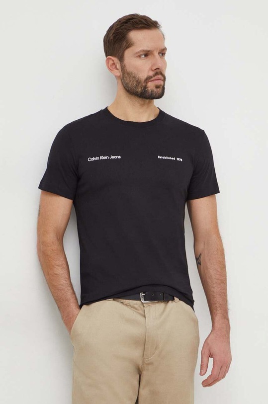 Bavlnené tričko Calvin Klein Jeans J30J325489 čierna SS24