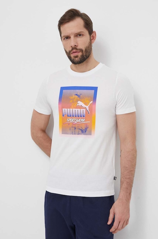 Puma t-shirt bawełniany nadruk biały 680180