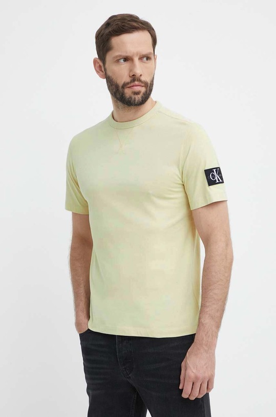Памучна тениска Calvin Klein Jeans стандартна зелен J30J323484