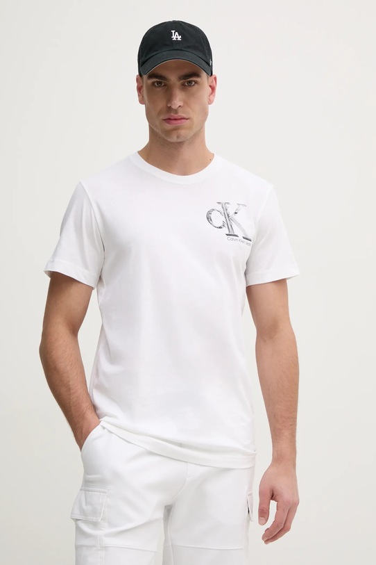 Bavlněné tričko Calvin Klein Jeans bílá J30J325498