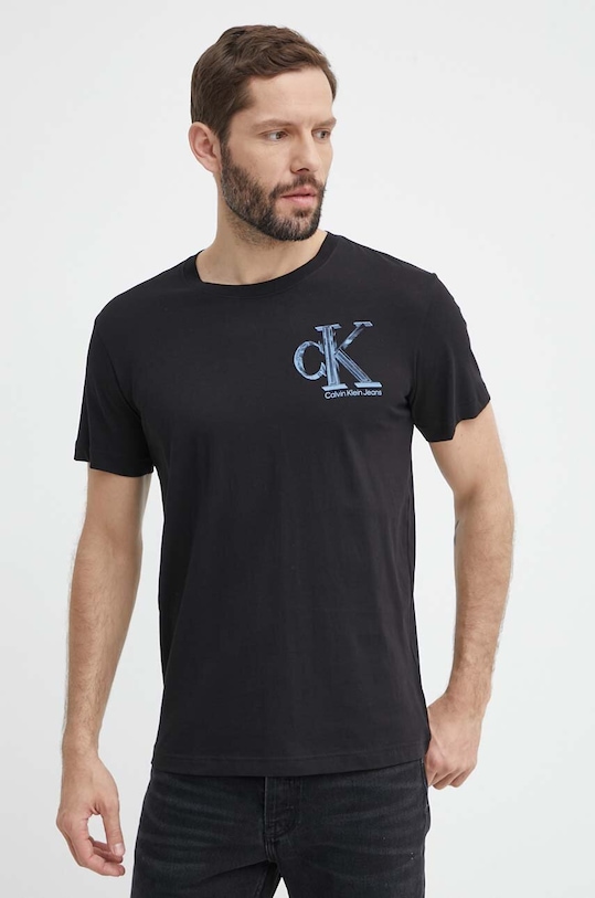 Βαμβακερό μπλουζάκι Calvin Klein Jeans J30J325498 μαύρο SS25