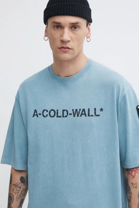 Bavlněné tričko A-COLD-WALL* Overdye Logo T-Shirt kulatý modrá ACWMTS186