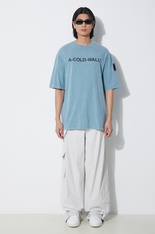 A-COLD-WALL* cotton t-shirt Overdye Logo T-Shirt ACWMTS186 blue SS24