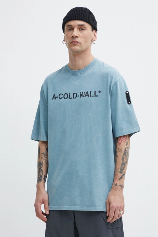 Bavlněné tričko A-COLD-WALL* Overdye Logo T-Shirt modrá ACWMTS186