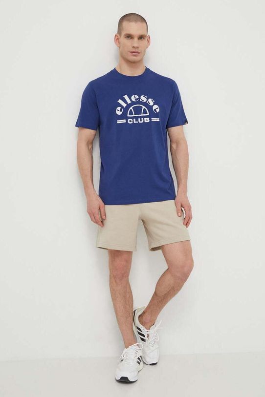 Pamučna majica Ellesse Club T-Shirt print mornarsko plava SHV20259