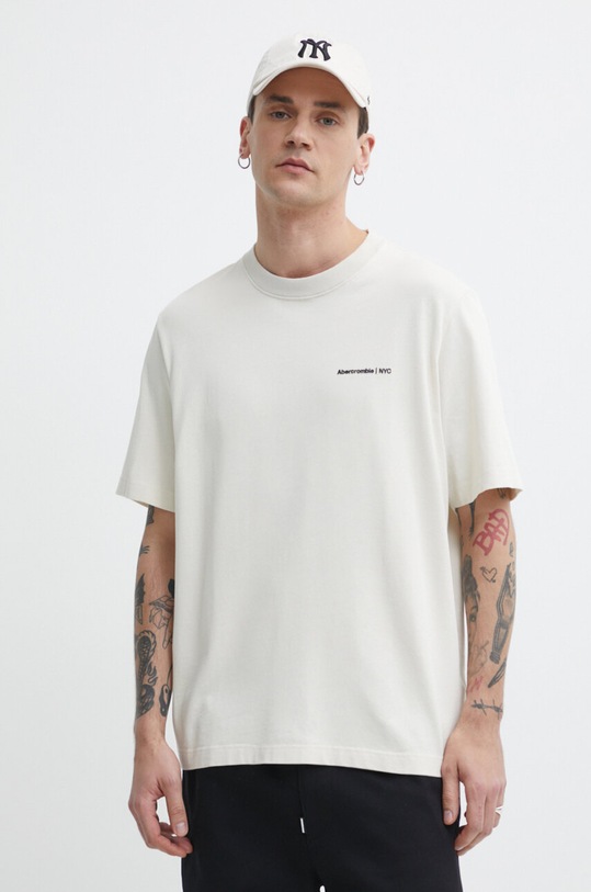 Abercrombie & Fitch t-shirt bawełniany aplikacja beżowy KI123.4010.330