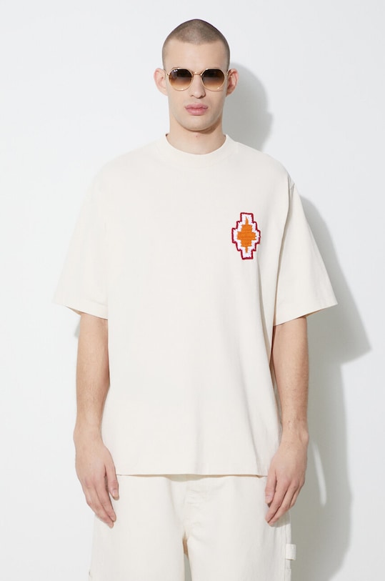 Marcelo Burlon t-shirt bawełniany Macrame Cross Patch Over beżowy CMAA054S24JER0050C23
