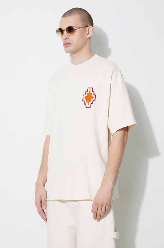 Marcelo Burlon t-shirt bawełniany Macrame Cross Patch Over CMAA054S24JER0050C23 beżowy